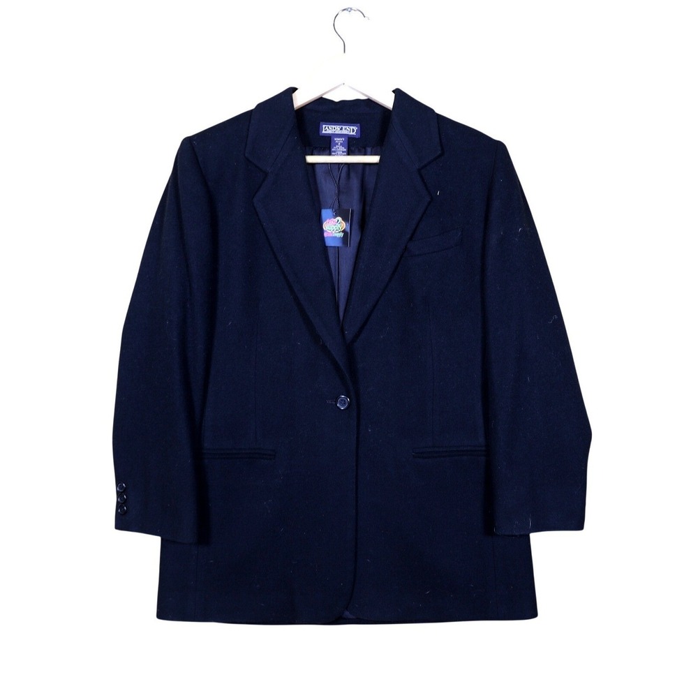 Lands End Womens Petite Wool Cashmere Blend Blazer Navy Size 8‎